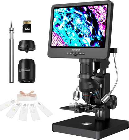 Andonstar AD266S 20X-5000X HDMI Digital Microscope, 5 Lens 2160P UHD Video Record, 7'' LCD Microscope for Adults Kids, Home Lab Biological Kit with Slides, Coin Full View