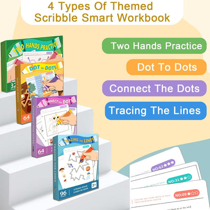 Scribble Smart Workbook, Handwriting Practice Workbook, Reusable Preschool Workbook and Tracing Book, Little Curious Mind Magic Scribble Smart Workbooks for Kid Ages 3-5 (4pcs Set)