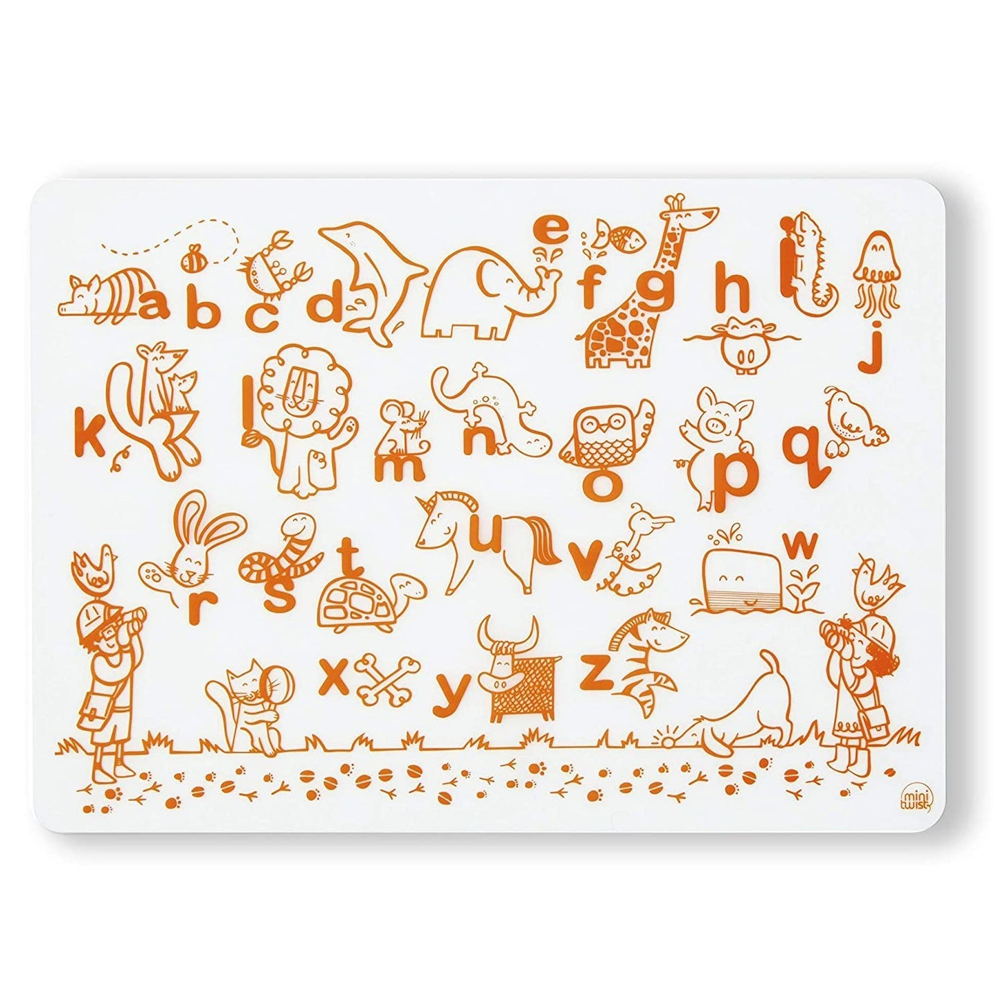Modern-Twist 100% Plastic Free Silicone Waterproof, Dishwasher Safe Doodle Mat, Single Mat, Alphabet Animals