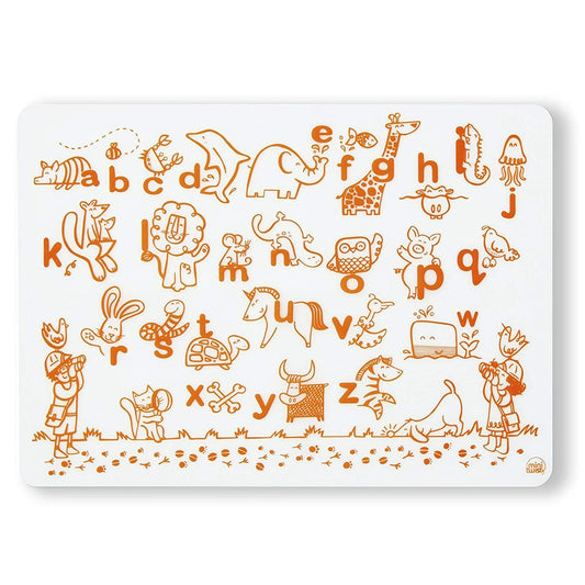 Modern-Twist 100% Plastic Free Silicone Waterproof, Dishwasher Safe Doodle Mat, Single Mat, Alphabet Animals