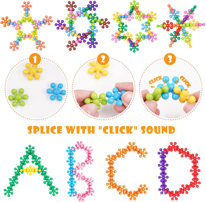 Snowflake Interlocking Building Block Educational Toy 300PCS for Kids Ages 3+, Multi-Color Solid Plastic Early Learning Creativity STEM Toy with Carrying Case Safe Material