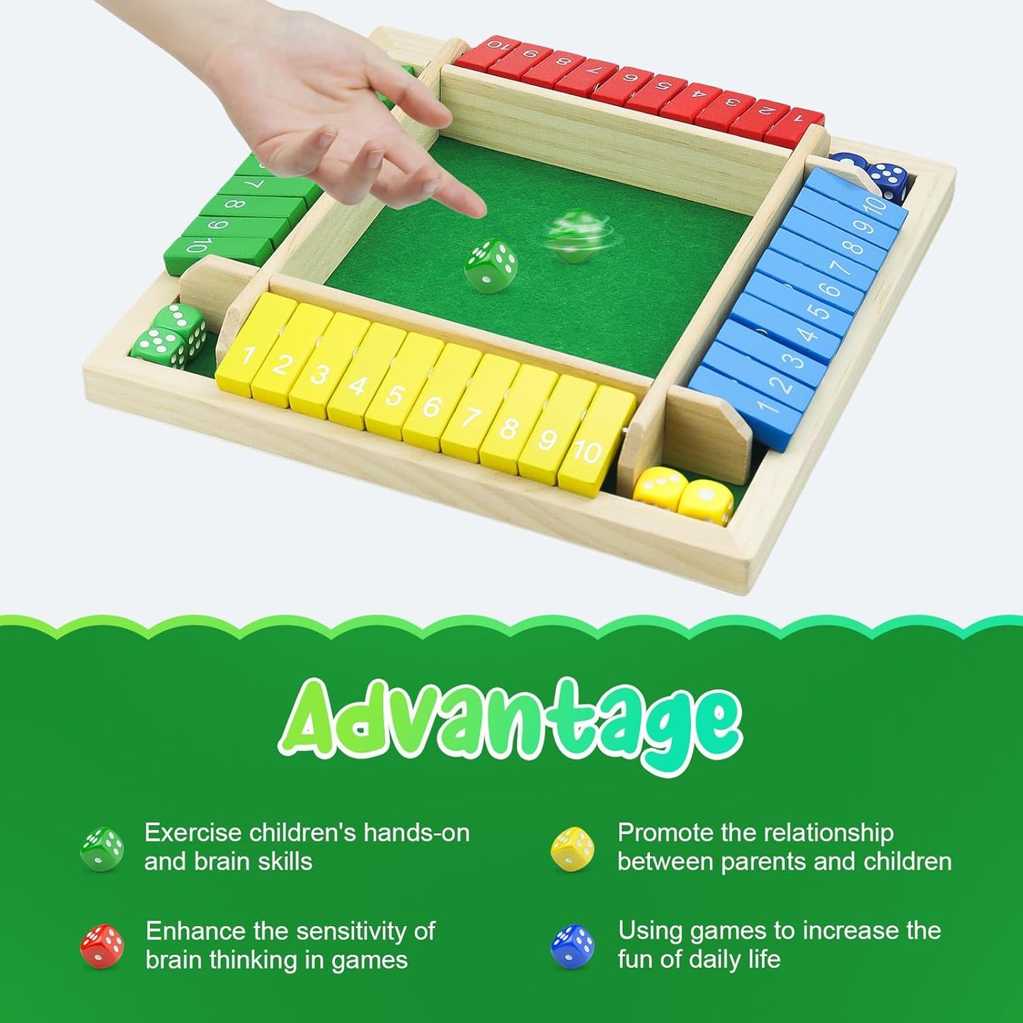 rytopt Shut The Box Game, Stocking Stuffers, 2-4 Player Family Wooden Board Table Math Games, Board Games, Valentines, 8 Dices Tabletop Game, Christmas Party Favors (8.6 Inches)