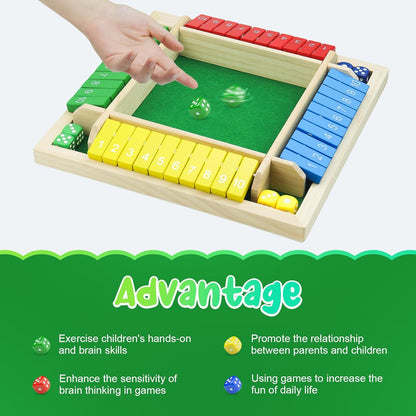 rytopt Shut The Box Game, Stocking Stuffers, 2-4 Player Family Wooden Board Table Math Games, Board Games, Valentines, 8 Dices Tabletop Game, Christmas Party Favors (8.6 Inches)
