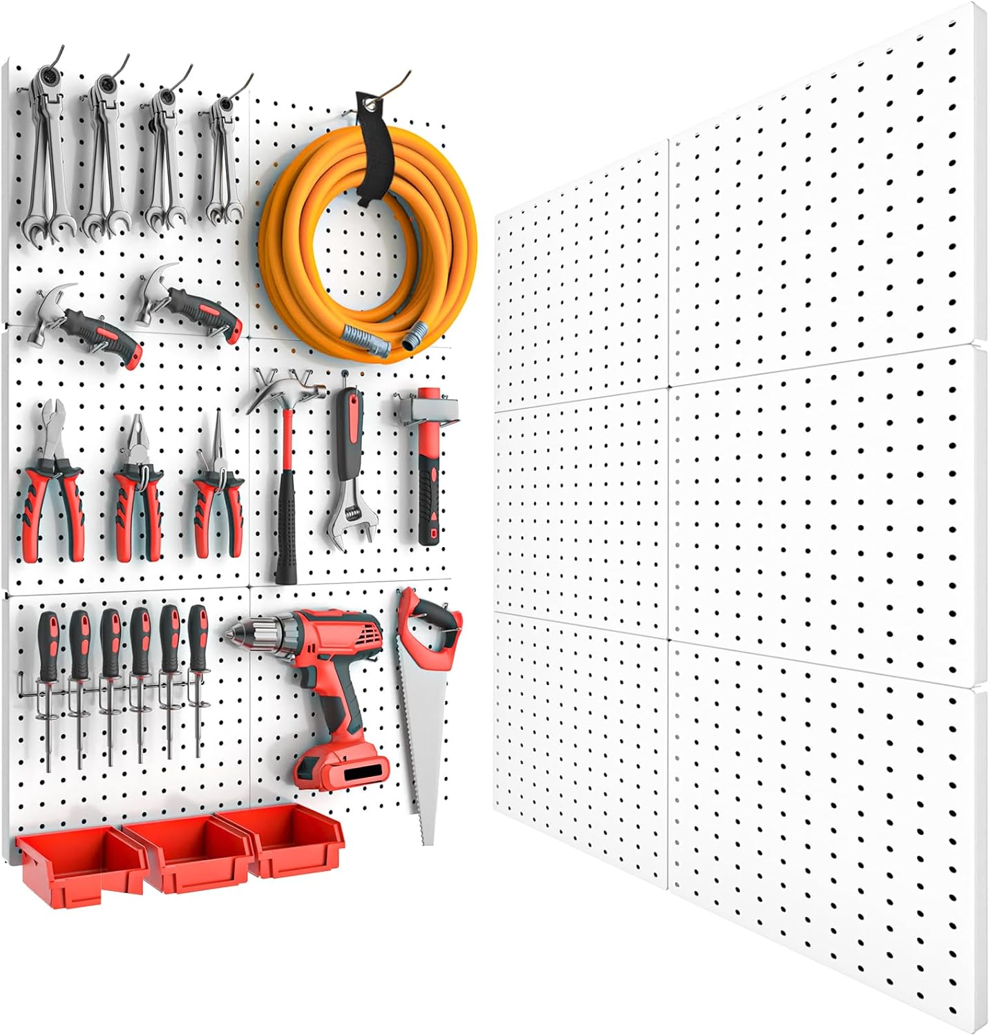 Peg Board, 4PCS Metal Pegboard Wall Organizer. Heavy Duty Pegboard, Peg Boards, Pegboard for Walls, White Pegboard for Garage Craft Room Workbench Office Kitchen Tool Organization, 12"*12"