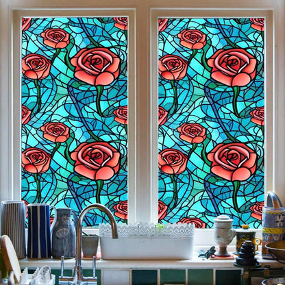 JOONOR Privacy Window Film Stained Glass Window Sticker Non-Adhesive Frosted Glass Film Decorative Magnolia Flower Pattern Static Cling Decals for Home UV Blocking/Heat Insulation 17.7 x 39.4 Inch