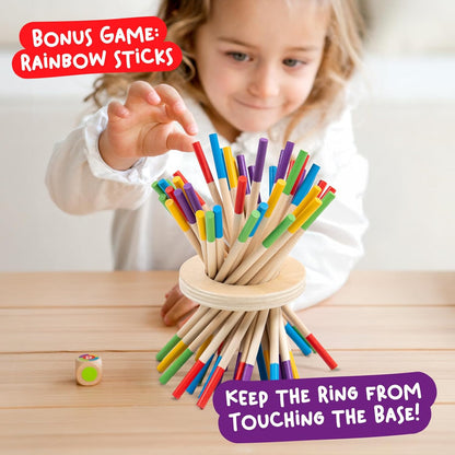 Nene Toys BeeFall Jumbo, 4-in-1 Wooden Honey Bee Toy for Kids Ages 3-9 - Educational Game with Wooden Honeybee Hive, 12 Bees, Colorful Sticks, Dice & Cards - Fun Family Game for Cognitive Development