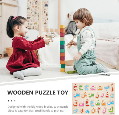 Toddle Arabic Alphabet Puzzle: Learning Arabic Letter Montessori for Kids - 3D Number Hand Grip Blocks Jigsaw Puzzle Board Preschool Educational Developing Toy
