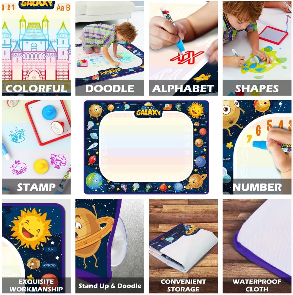 Jasonwell Aqua Water Doodle Mat 48 x 36 Inches Large Magic Drawing Doodling Mat Coloring Mat Educational Toys Christmas Birthday Gifts for Kids Toddler Boys Girls Age 2 3 4 5 6 7 8 Year Old (Galaxy)