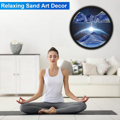 17.3" Moving Sand Art, 3D Sand Art Pictures Deep Sea Sandscape Living Room Decoration, 360° Rotate, Glass Crafts Solid Wood Frame, Relaxing Mood Home Office Work Wall Art Decor