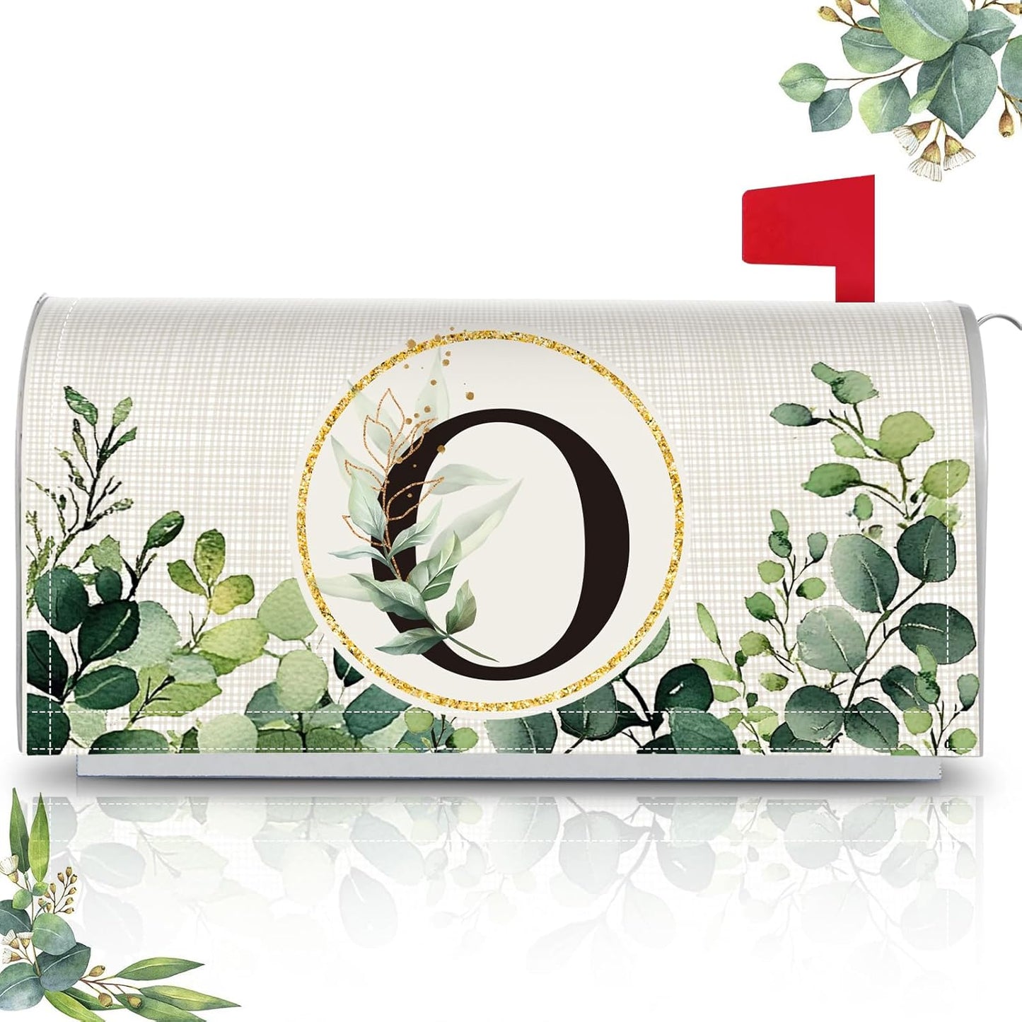 Tiamon Monogrammed L Mailbox Covers Magnetic Eucalyptus Welcome Letter Box Wrap Standard Size 21x18 Inch Spring Summer Leaves Mailbox Decor Eucalyptus Letter Numbers Decoration for Outdoor Garden Yard