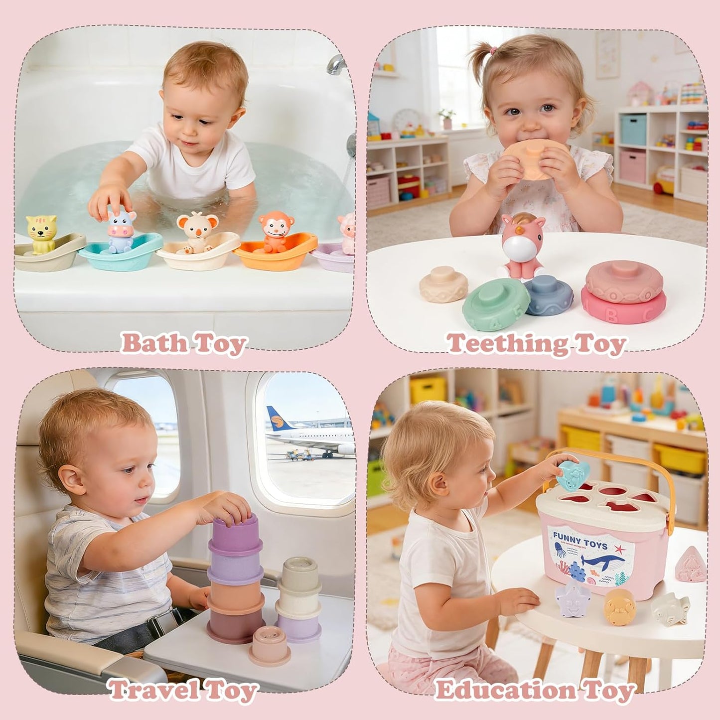 Montessori Baby Toys for Infants 6-18 Months Toddler 6–12 Months Shape Sorter Sorting Stacking Toy Sensory Learning Set with Stacking Rings for Babies Birthday Gift