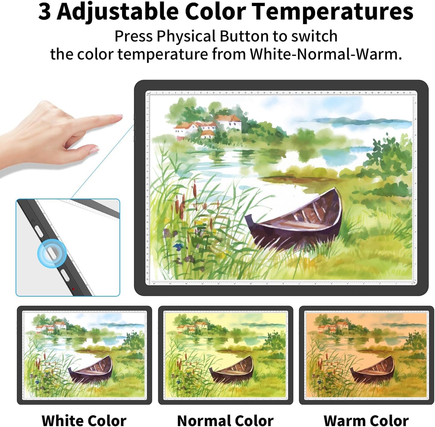 Rechargeable A3 Light Board for Diamond Painting, 5600 Lux Tracing Light Box with Side Physical Buttons, 3 Colors and 6 Levels of Brightness, LED Light Pad for Diamond Art, Drawing, Weeding Vinyl