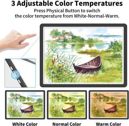 Rechargeable A3 Light Board for Diamond Painting, 5600 Lux Tracing Light Box with Side Physical Buttons, 3 Colors and 6 Levels of Brightness, LED Light Pad for Diamond Art, Drawing, Weeding Vinyl