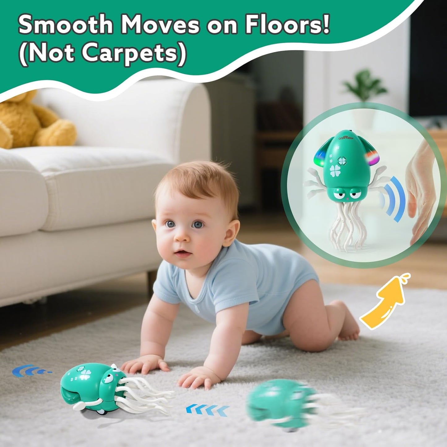 2026 New Electric Dancing Squid Toy with LED Lights & Music, Crawling Dancing Octopus Toys Tummy Time Toys, Magic Dancing Squid Baby Toys Obstacle Avoidance & Fishing Game
