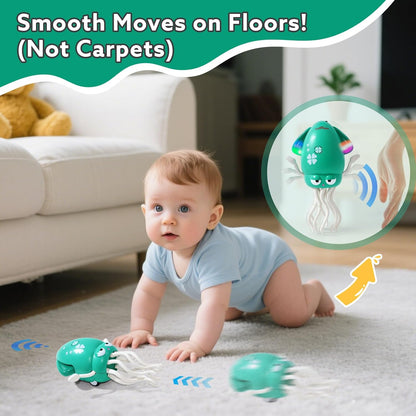 2026 New Electric Dancing Squid Toy with LED Lights & Music, Crawling Dancing Octopus Toys Tummy Time Toys, Magic Dancing Squid Baby Toys Obstacle Avoidance & Fishing Game