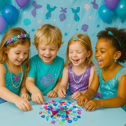 180 Pcs Sensory Bin Filler Include 100 Plastic Gemstones & 80 Fake Seashells for Kids, Pirate Treasure and Mermaid Pool Play, Ocean Themed Party (1"-1.2")