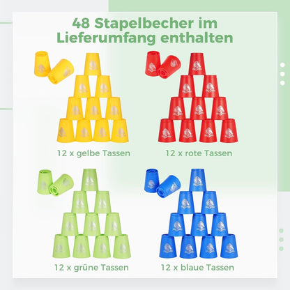 yeesport 48 PCS Sport Stacking Cups with Horse Pattern, Sport Training Game for Challenge Competition, Plastic Stacking Cups, Classic Family Game for Youth and Adults, Red+Blue+Green+Yellow