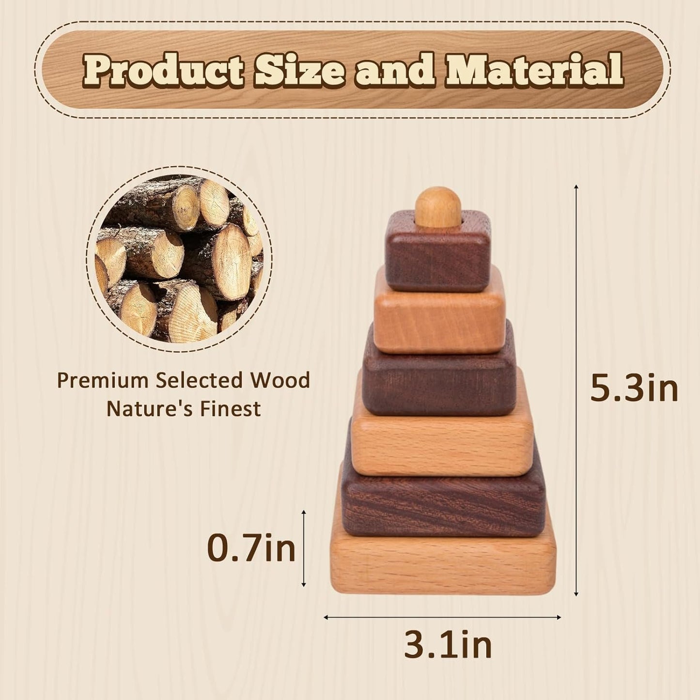 Adena Montessori Ring Wooden Stacking Toy,Montessori Geometric Stacker Wooden Educational Toy,Baby and Toddler Ages 12+ Months Shape Sorter and Stacking Toy, Stacking Tower Toy for Babies(Circle)