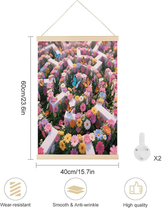 Flower Maze Magnetic Poster Hanger Frame Wood Pictures Frame Painting 23.6x15.7 Inch Canvas Art Decorative Painting for Photos Pictures Maps Scrolls Prints