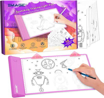 IMAGE Light Up Tracing Pad for Kids Drawing Tablet Board Children Portable Art Christmas Gift for Boys Girls Ages 6+ (Includes 10 Traceable Sheets and Two Clips), Durable & Fun Creative Toy(Blue)