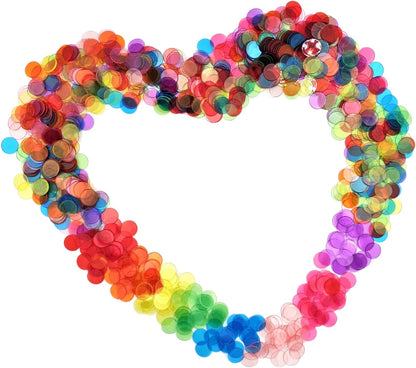 SUTIMSHE 1000 Pcs of 3/4 inch Transparent 8 Color Bingo Counting Chips Plastic Markers for Bingo Games, Math Counters,Classroom,Fun Family Game Night, Large Group Games