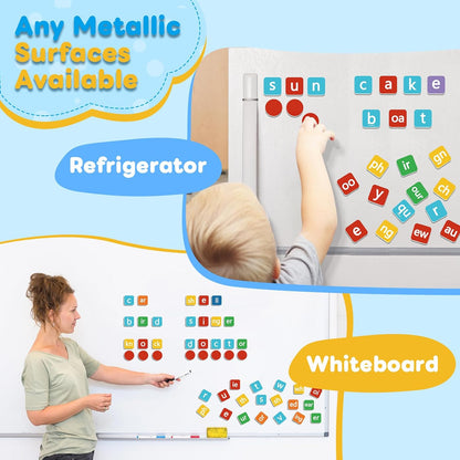 Phonics Magnetic Letter Tiles,Spelling Reading Games Manipulative Phonemic Awareness Sentence Building Alphabet ABC Fridge Magnets Speech Therapy Homeschool Classroom Learning Activity