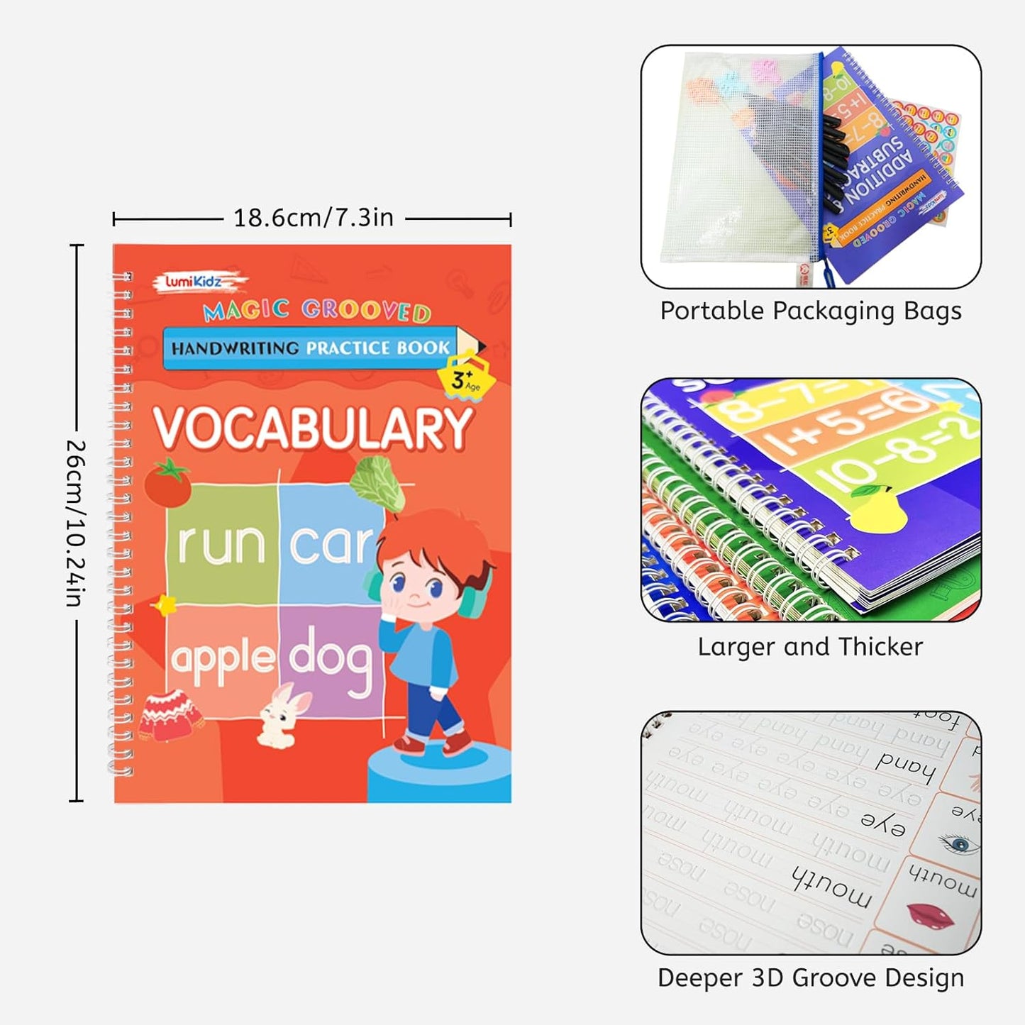 Magic Grooved Writing Practice for Ages 3-8, Grooved Handwriting Practice for Kids, Reusable Handwriting Book, Preschool Learning Activitys for Tracing Letters & Numbers, Gifts for 3 Year Old Boy