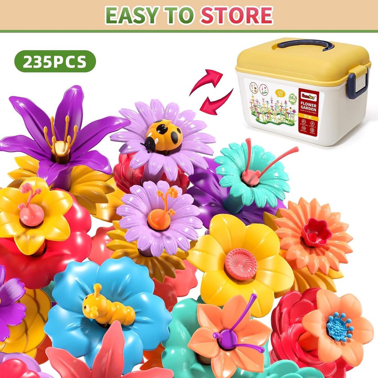 145 Pcs Toys for 3 Year Old Girl, Toddler Gardening Set Flower Garden Toy Girls Building Sets Best Educational Learning Fine DIY Crafts Stem Construction Stacking Kit for 3 4 5 6 7 Years Kids