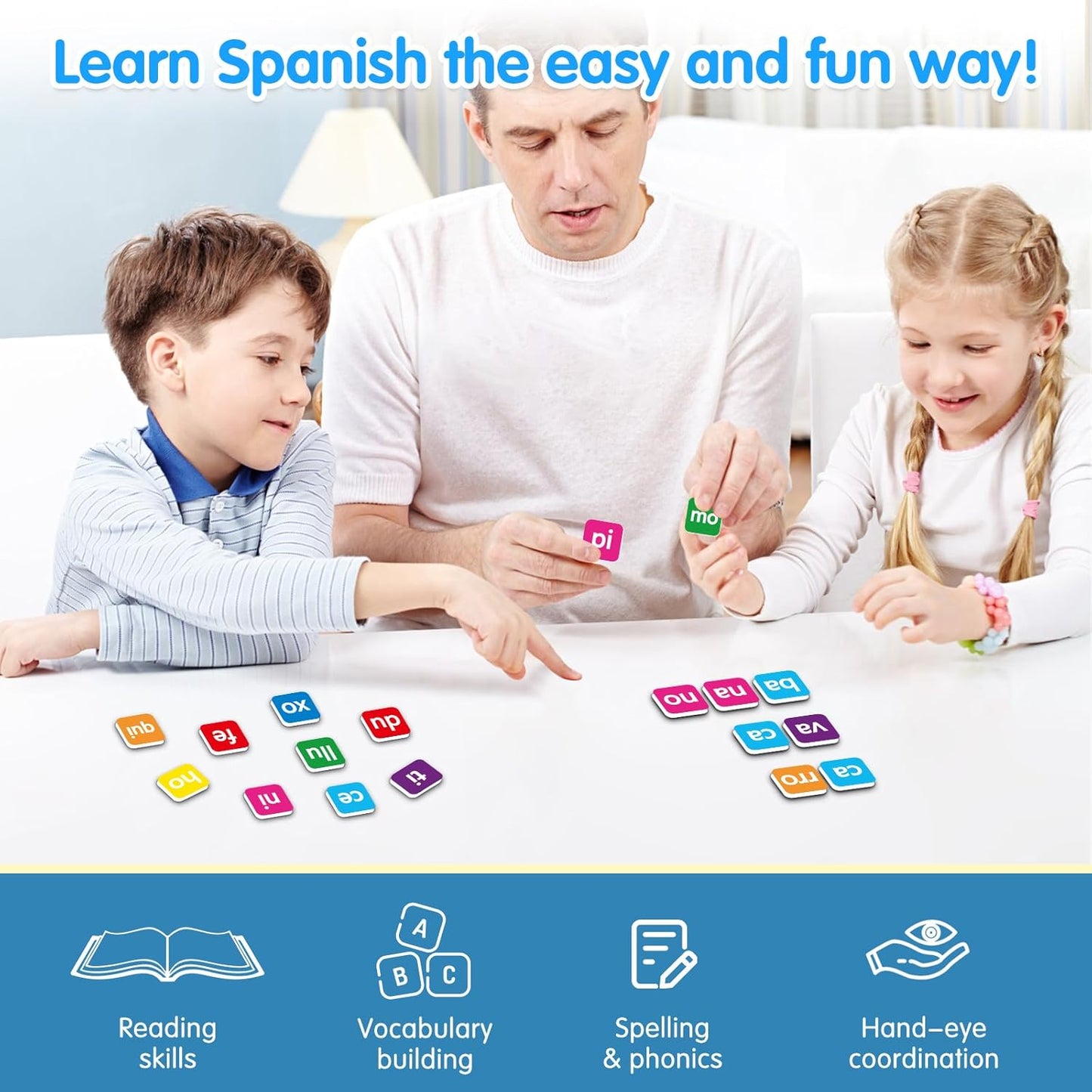 Spanish Learning Phonics Magnetic Letter Tiles, Learn Spanish Spelling Reading Games Phonics Manipulatives for Kids, Fridge Magnets Speech Therapy Homeschool Classroom Learning Activity