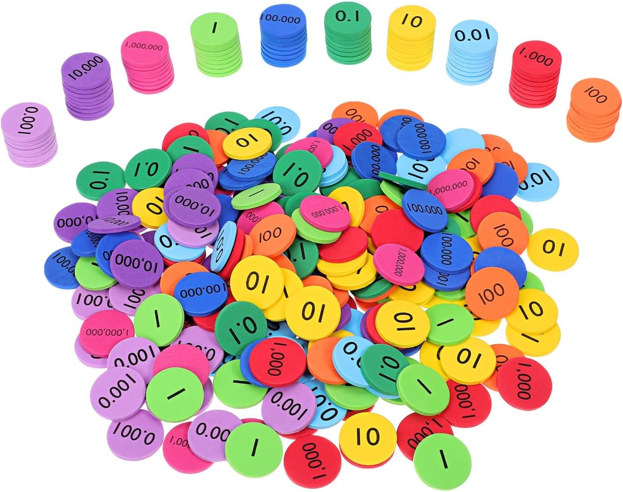 Gatuida 300pcs EVA Place Value Disks, Colorful Counting Chips Early Math Skills Color-Coded Soft Place Value, Educational Math Manipulatives for Kids Learning Elementary School