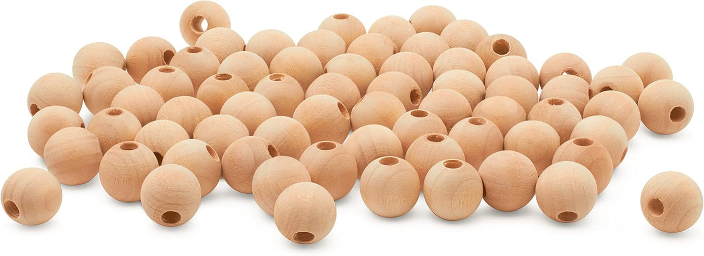 Large Wooden Beads for Crafts - Pack of 6 32mm 1-1/4 x 3/8 Inch Hole Large Wood Beads for Crafts withHoles for DIY | Round Wooden Balls for Crafts | Wood Beads for Jewelry Making | Woodpeckers