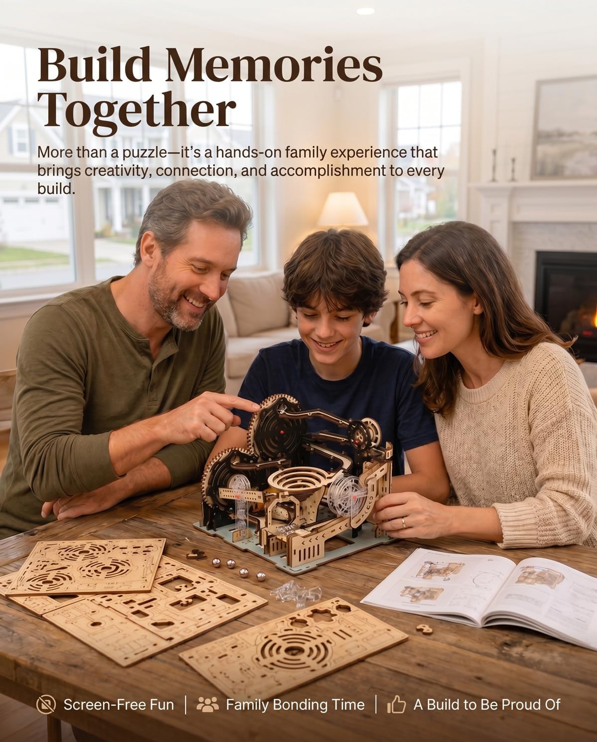 3D Wooden Puzzles Marble Run Chain Kit, Wood Creative Mechanical Puzzles Assembly Model Building Kits to Build for Adults & Kids, DIY Wooden Puzzle Hobbies Toys for Adults &Teens Gifts