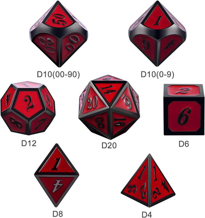 DnDnD Heavy Polyhedral Metal Dice Set with Metal Box, 7-die Shiny Blue Surface with Golden Number for RPG,Dungeons and Dragons,Pathfinder,Shadowrun,D&D,Role Palying Game and Math Teaching - Colors B