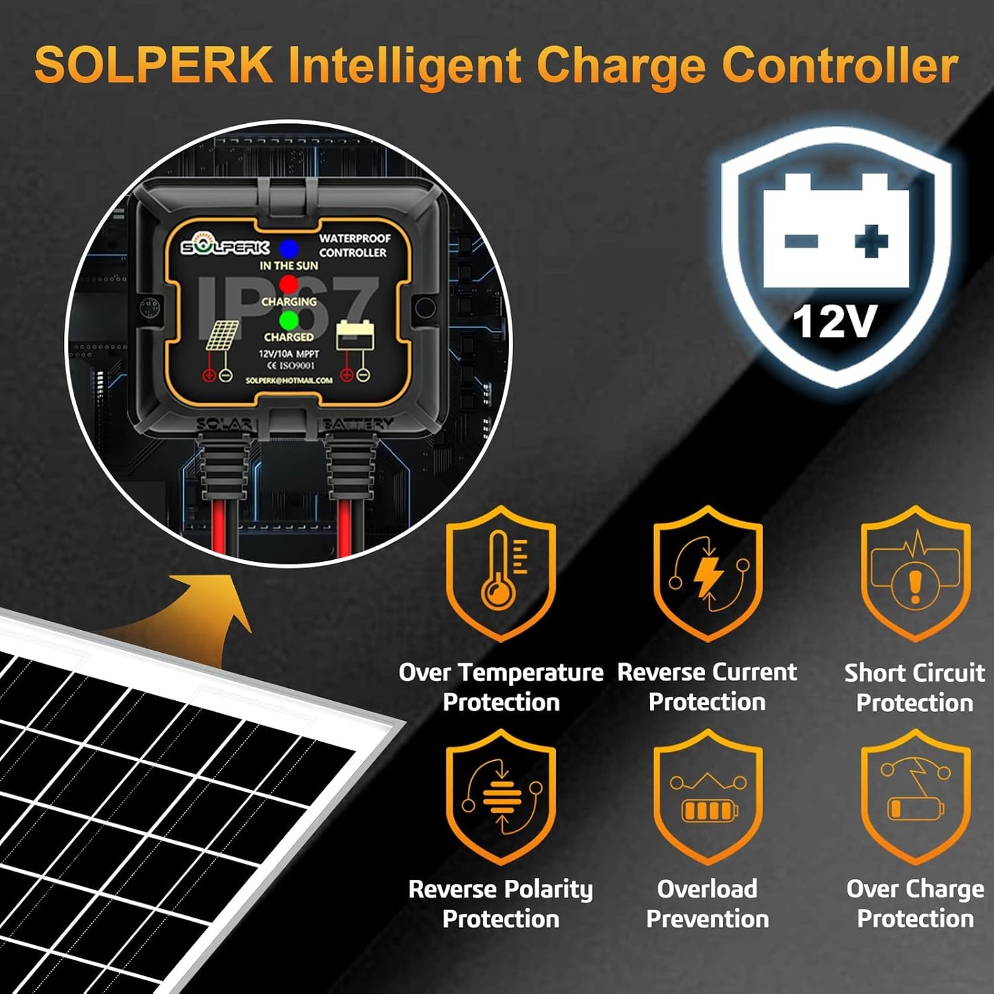 SOLPERK Solar Panel Kit 50W 12V, Waterproof Solar Battery Trickle Charger Maintainer + Waterproof Controller + Adjustable Mount Bracket for Boat Car RV Motorcycle(Without Mounting Bracket)