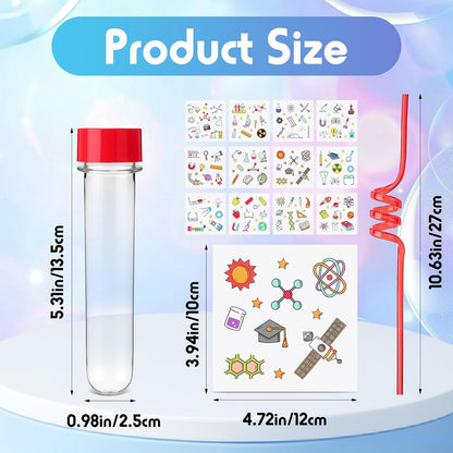 Jingmore 36 Pcs Science Party Theme Cups Set with Silly Loop Straws Science Stickers Plastic Reusable Small Conical Flask Bottles Test Tubes for Birthday Party Decorations(Spherical Bottles)