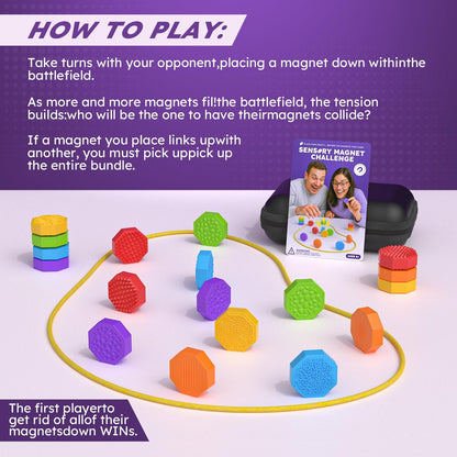 Magnetic Chess Game with Stones Magnet Game with String - 18 Silicone-Covered Magnets Fidget Toy Textured Sensory Rock Toys Strategy Game for Stress Relief, ADHD, Travel Family Toys for Kids & Adults
