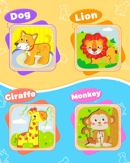Benresive Wooden Toddler Puzzles, 6pcs Animal Montessori Toys for 1-3 Year Old Boys & Girls, Learning Educational Preschool Toys, Great Gifts for 1 2 3 Year Olds