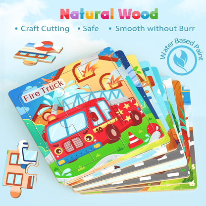 Zeoddler Wooden Puzzles for Toddlers, 8 Pack Farm Animal Jigsaw Puzzles for Kids3-5, 9 Pieces Preschool Learning Activities, Learning & Educational Toys, Gift for Boys, Girls