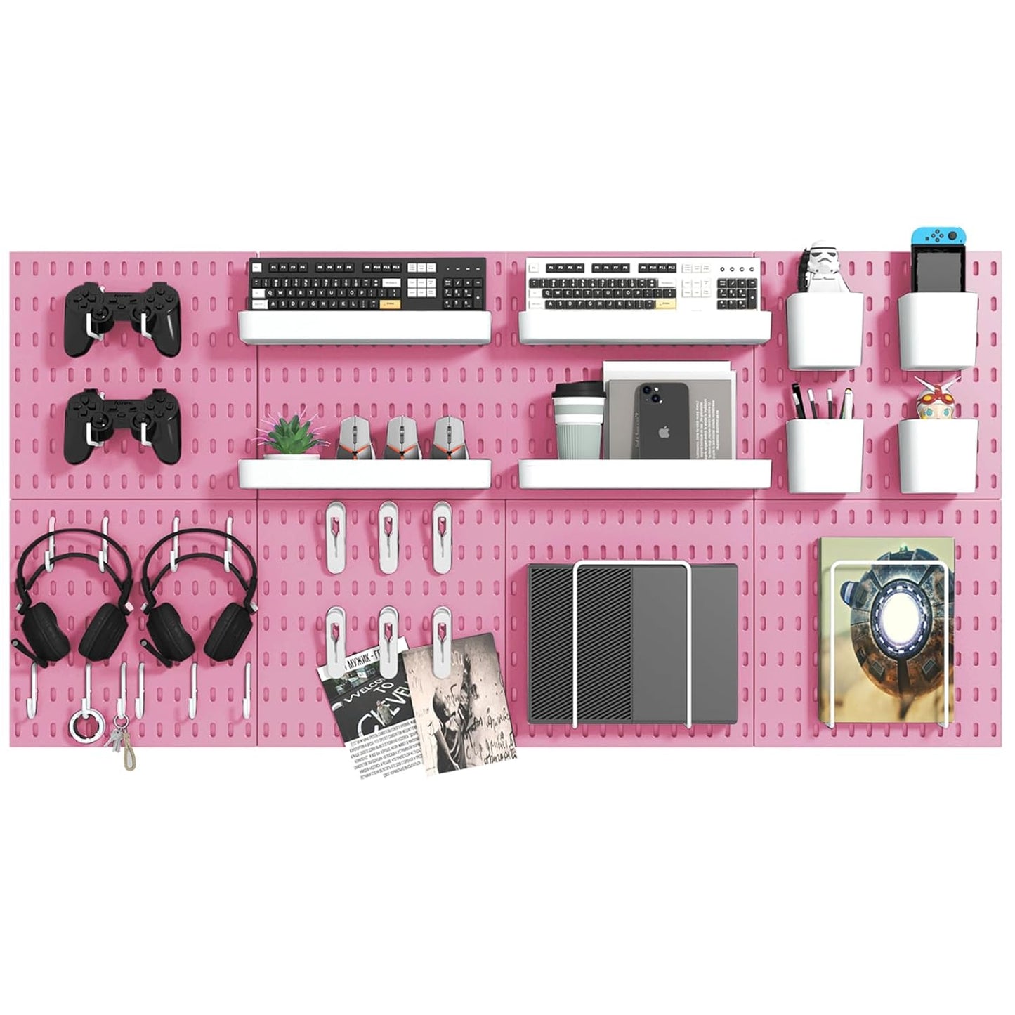 Pegboard Combination Kit, 8 Peg Boards and 30 Accessories Modular Hanging Black Pegboard for Walls, Office Wall Organizer, Keys Holder on Wall, Nursery Storage, 44"x22" Black