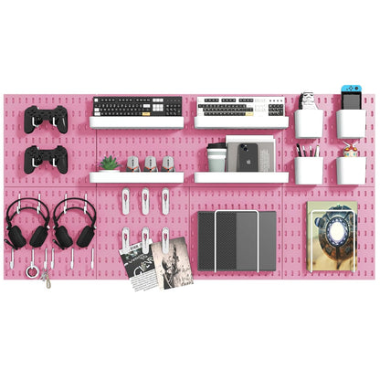 Pegboard Combination Kit, 8 Peg Boards and 30 Accessories Modular Hanging Black Pegboard for Walls, Office Wall Organizer, Keys Holder on Wall, Nursery Storage, 44"x22" Black
