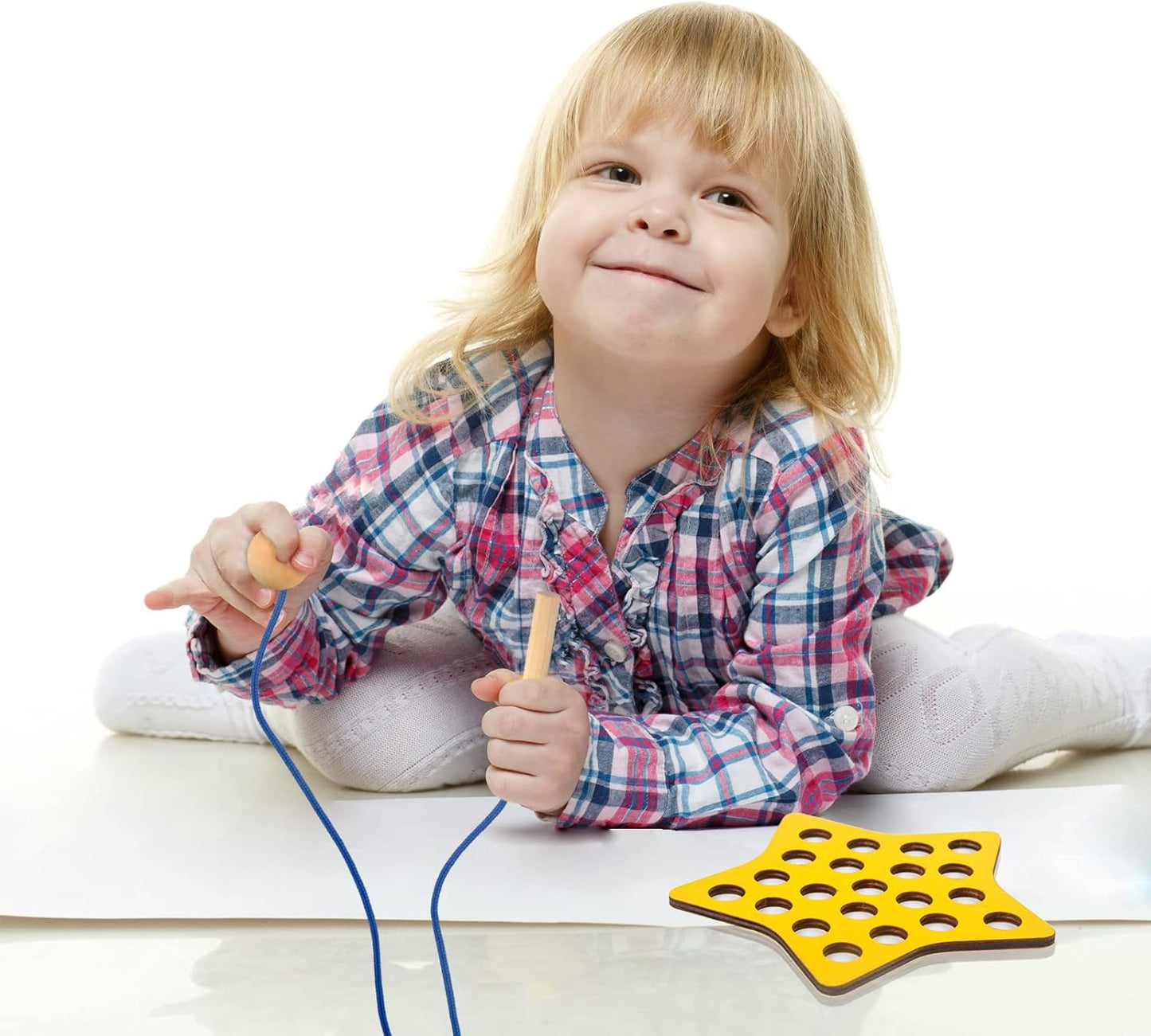 6 Pcs Lacing Toy Toddlers, Geometric Wooden Threading Toys, Educational and Learning Montessori Activity Baby and Kids, Fine Motor Skill Toys