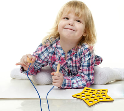 6 Pcs Lacing Toy Toddlers, Geometric Wooden Threading Toys, Educational and Learning Montessori Activity Baby and Kids, Fine Motor Skill Toys