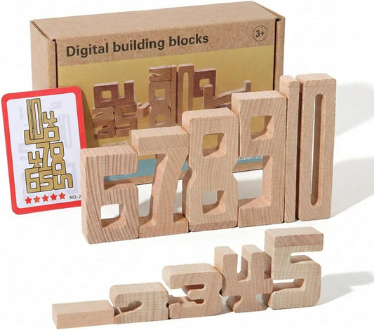 Wooden Number Blocks for Toddlers 3+, 20 PCS Montessori Math Stacking Toys, Natural Wood Counting & Learning Blocks with 30 Challenge Levels, STEM Educational Gift for Preschool Boys Girls