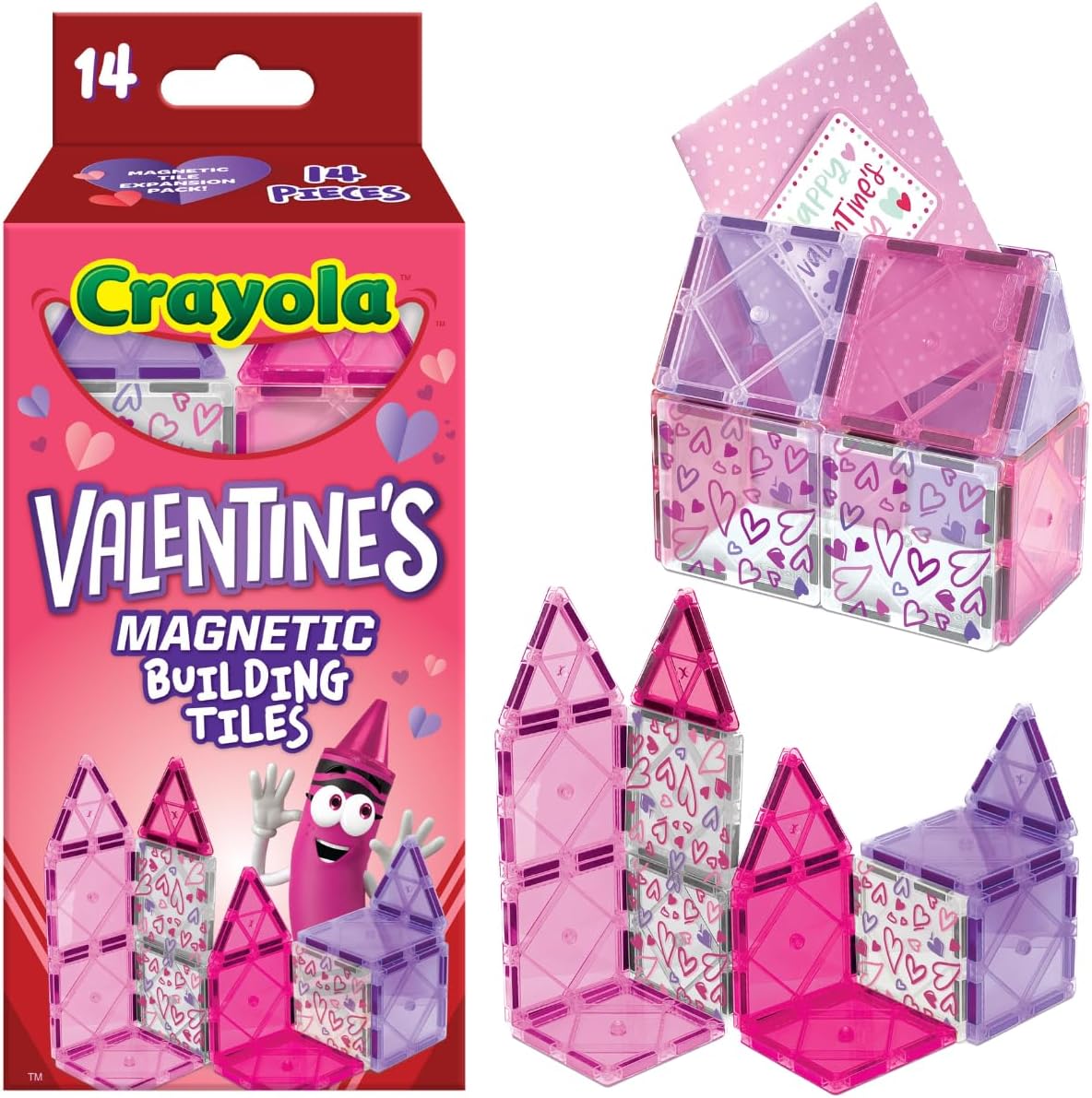 CreateOn Crayola Magnetic Tiles, Building Set for Kids, Magnetic Toys for Kids, Travel Toys, Classroom Sensory Toy Blocks, STEM & Montessori Tools for Boys & Girls Ages 3+, 14-Piece Set (Glitter)
