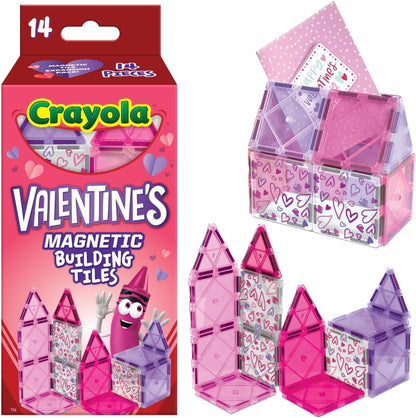 CreateOn Crayola Magnetic Tiles, Building Set for Kids, Magnetic Toys for Kids, Travel Toys, Classroom Sensory Toy Blocks, STEM & Montessori Tools for Boys & Girls Ages 3+, 14-Piece Set (Glitter)