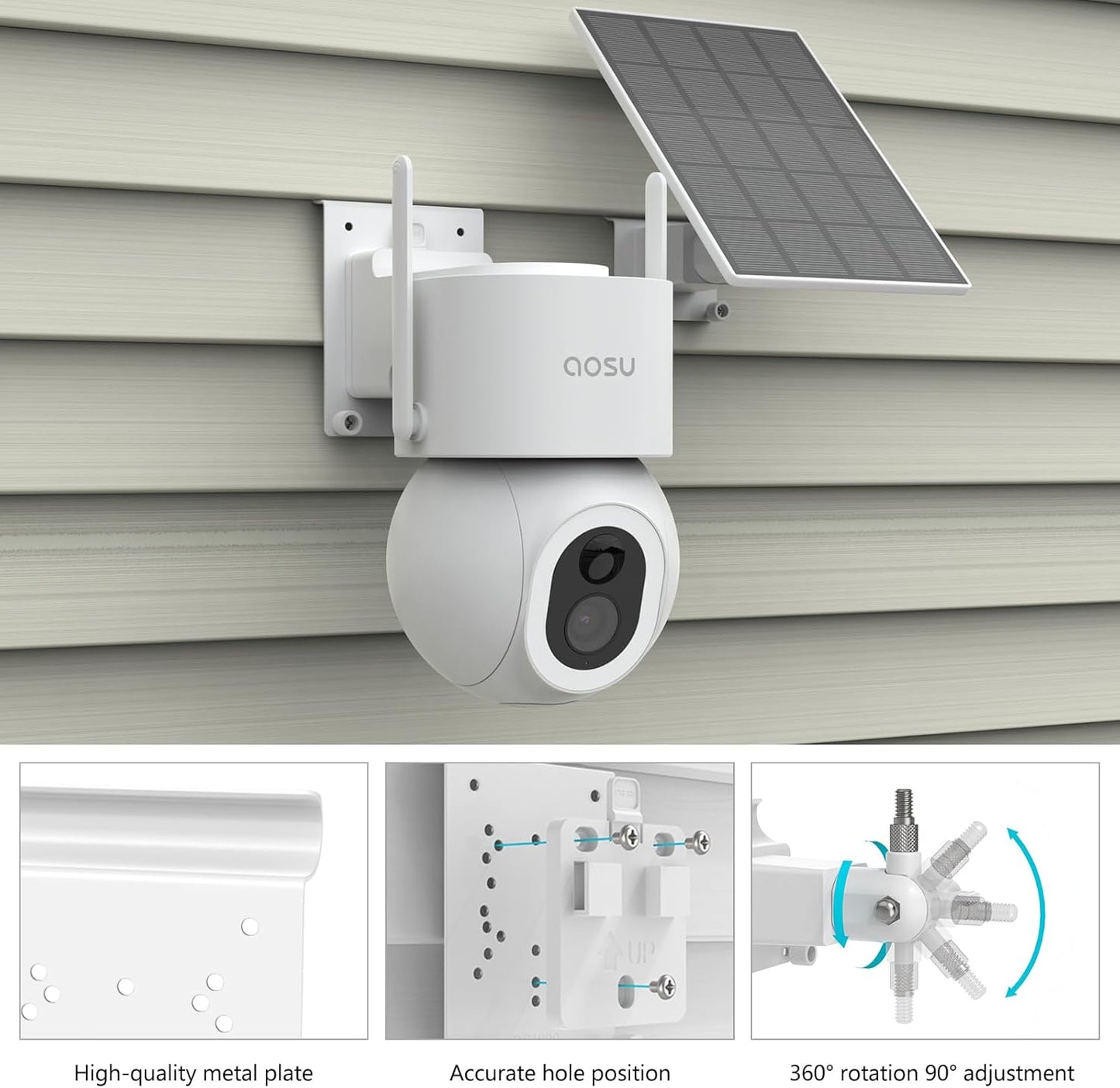 Vinyl Siding Mount for AOSU SolarCam D1 SE/Lite/Max,eufy Solocam S340/E30,Reolink Argus PT 3MP/4MP/5MP/2K/4K/8MP,ANSQUE Security Cameras (GU01/SA01), Cinnado B6 Security Camera Kit (White)