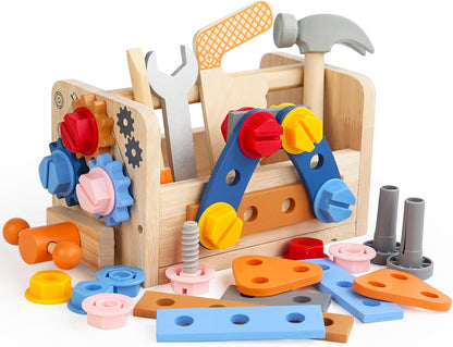 Wooden Kids Tool Set with Electric Screwdrivers, 91PCS Educational STEM Construction Toys, Wooden Tool Bench Montessori Toy Tool Box for 3 4 5 YO Boys & Girls Birthday Gift (91Pcs)