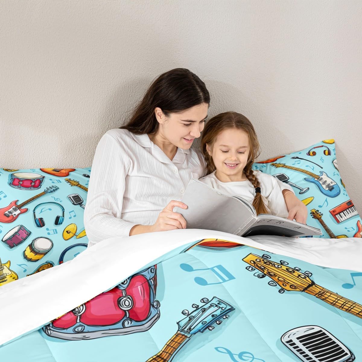Erosebridal Drum Kit 3D Print Kids Comforter Sets Rock Music Themed Full Bedding Set for Boys Girls Musical Pattern Comforter Set,Colorful Retro Style Quilt Duvet 3 Pcs