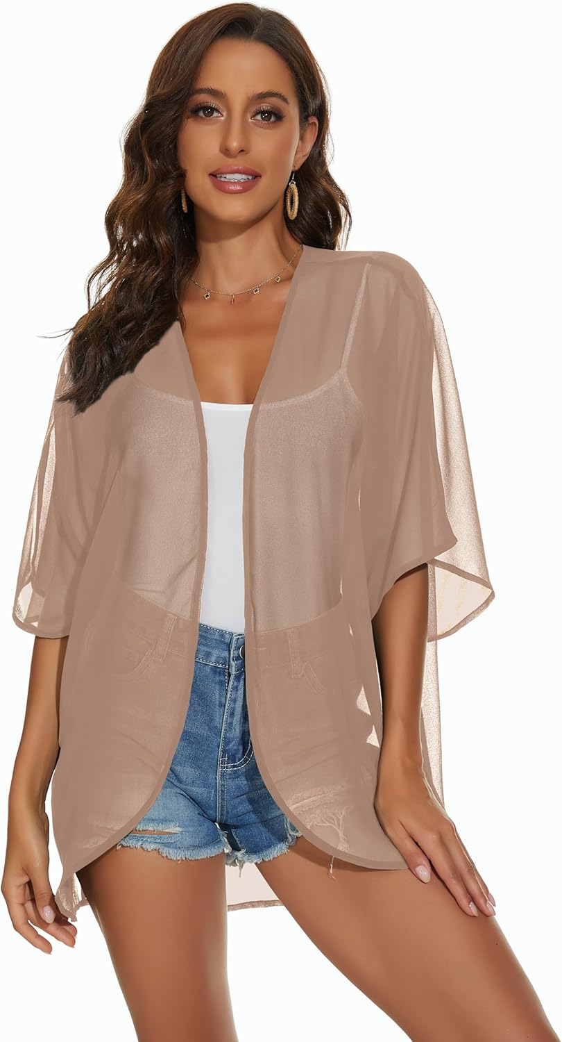 Womens Kimono Cardigans Beach Cover ups Swimwear Puff Sleeve Loose Casual Summer Tops 2026