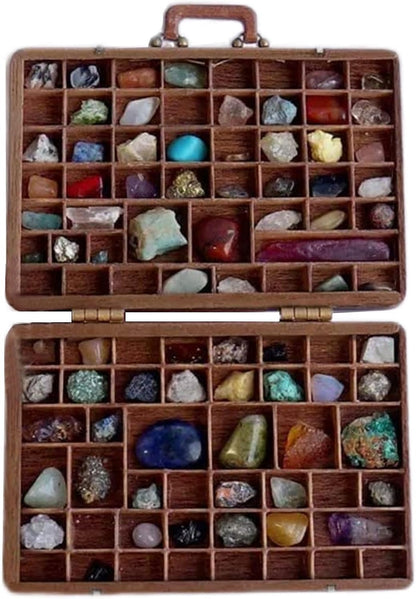 Mini Rock Collection Case 33 Compartment Stone Gem Mineral Collection Box Portable Suitcase Organizer for Crystals Rocks Geology Specimen Educational Gift Science Activity Storage Kit